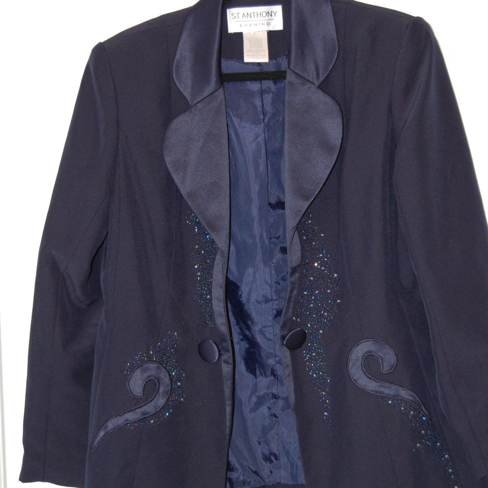 ST. ANTHONY Women's Midnight Blue Elegant  Dressy Jacket W/ Sequin Decor Size 12
